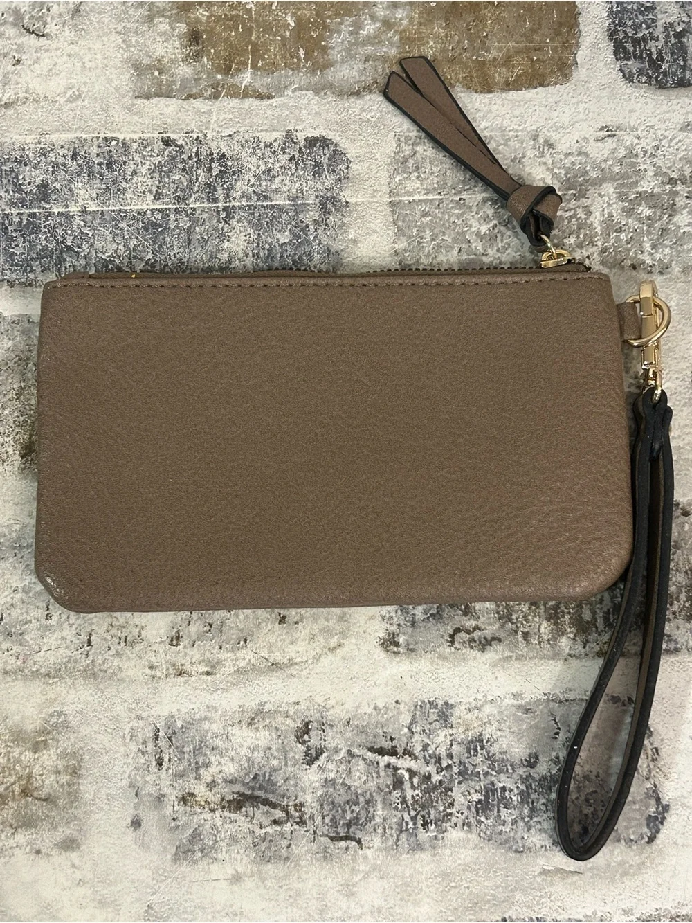 Montana West Taupe Brown Leather Zip Wristlet with Gold Plate